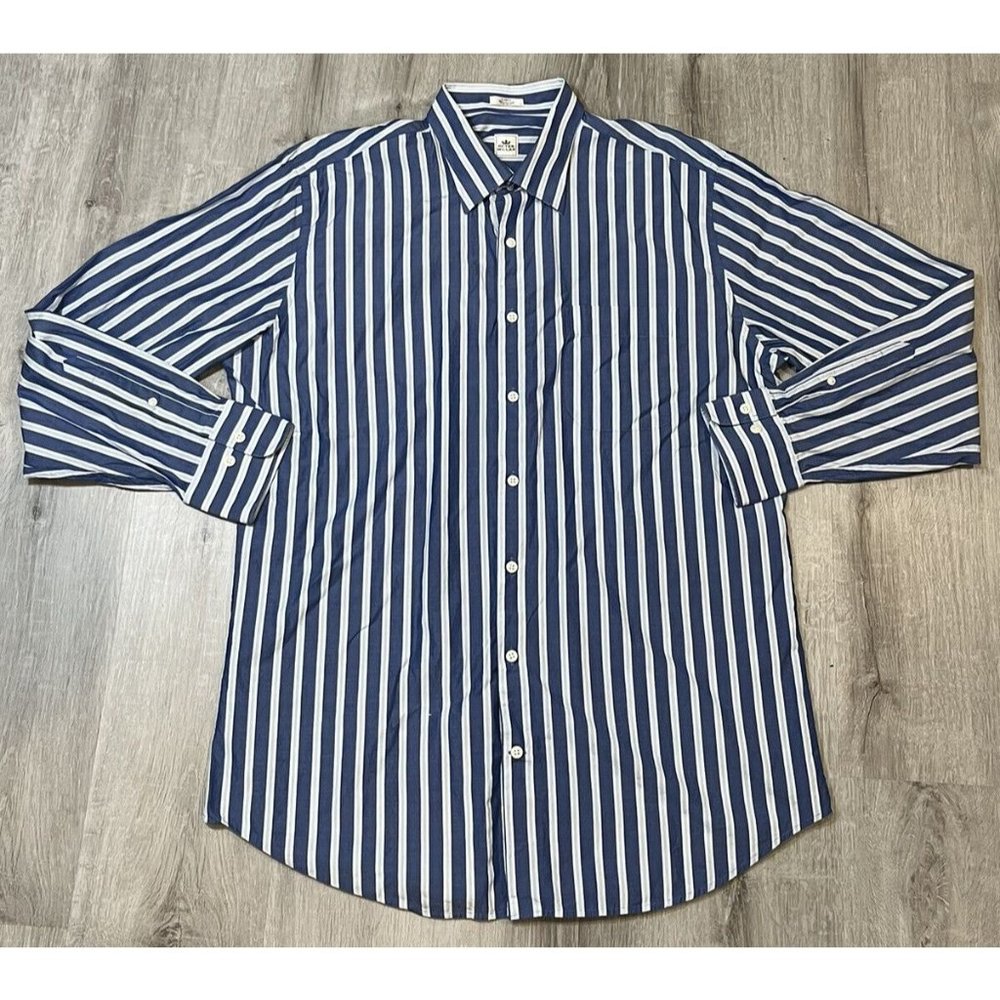 Peter Millar Shirt Mens Large Blue Striped Long Sleeve 100% Cotton Button‎